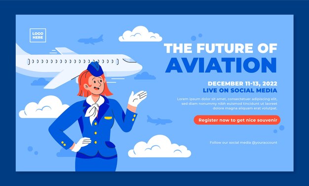Plantilla de seminario web de compañía aérea de diseño plano