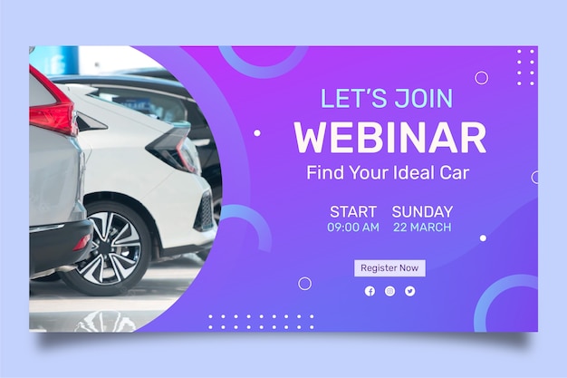 Vector gratuito plantilla de seminario web de concesionario de automóviles degradado