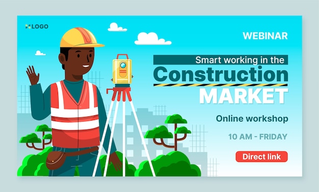 Vector gratuito plantilla de seminario web de construcción plana