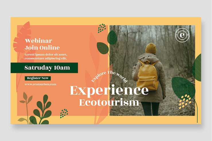 Vector gratuito plantilla de seminario web de ecoturismo de diseño plano