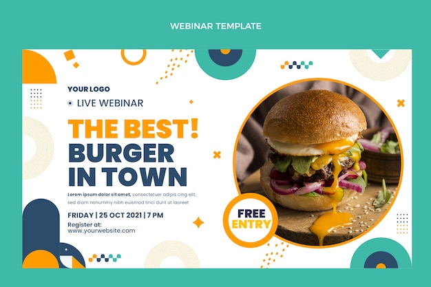 Plantilla de seminario web de hamburguesas de diseño plano