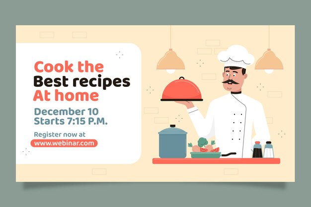 Plantilla de seminario web horizontal de chef plano