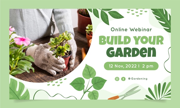 Vector gratuito plantilla de seminario web de jardinería y cultivo