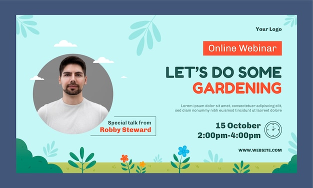 Vector gratuito plantilla de seminario web de jardinería y jardinería