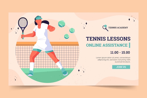 Plantilla de seminario web de juego de tenis dibujada a mano