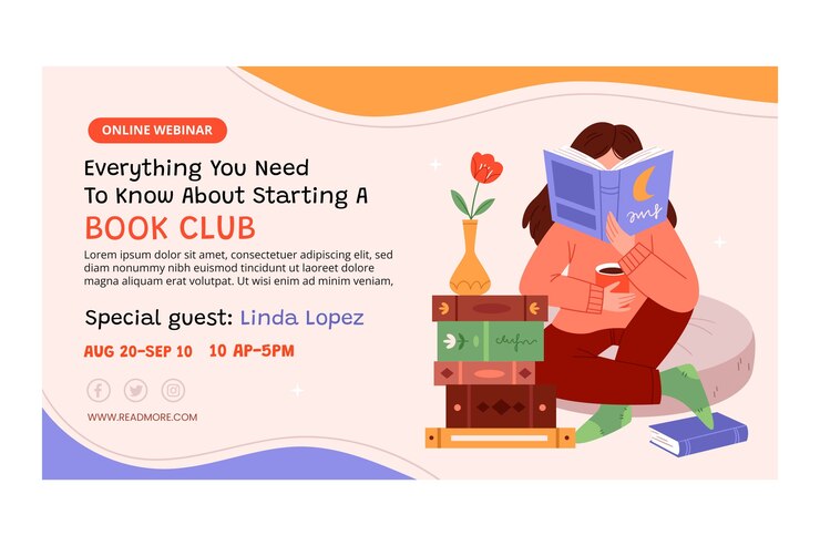Vector gratuito plantilla de seminario web de literatura y club de lectura