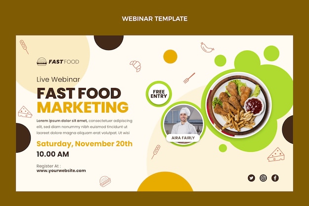Plantilla de seminario web de marketing de comida rápida de diseño plano