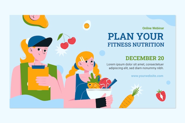 Vector gratuito plantilla de seminario web de nutrición fitness dibujada a mano