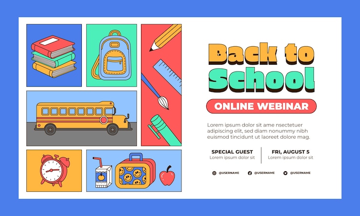Vector gratuito plantilla de seminario web plana para la temporada de regreso a la escuela