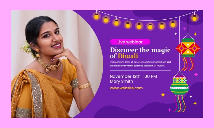 Vector gratuito plantilla de seminario web plano para la celebración del festival diwali