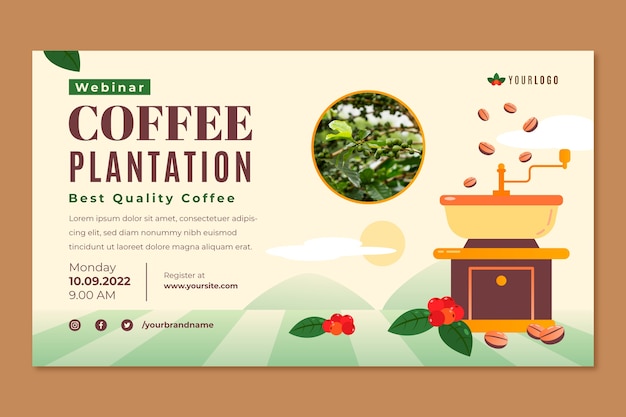 Plantilla de seminario web de plantación de café dibujada a mano