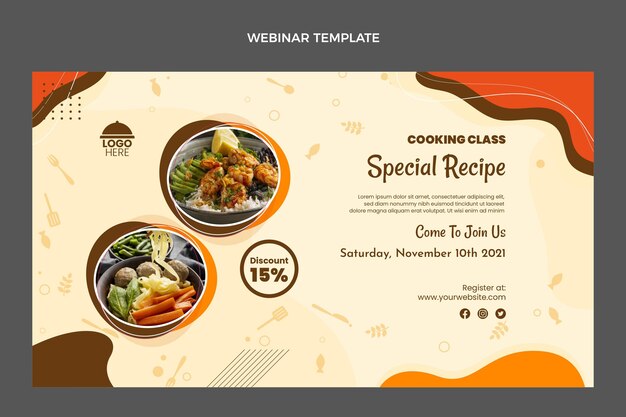 Plantilla de seminario web de recetas especiales de diseño plano