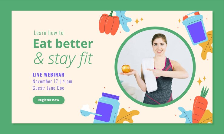Vector gratuito plantilla de seminario web sobre nutrición y salud