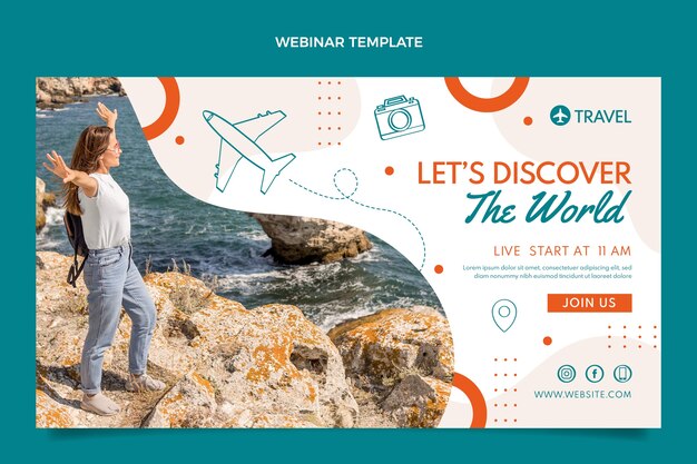 Plantilla de seminario web de viajes de diseño plano