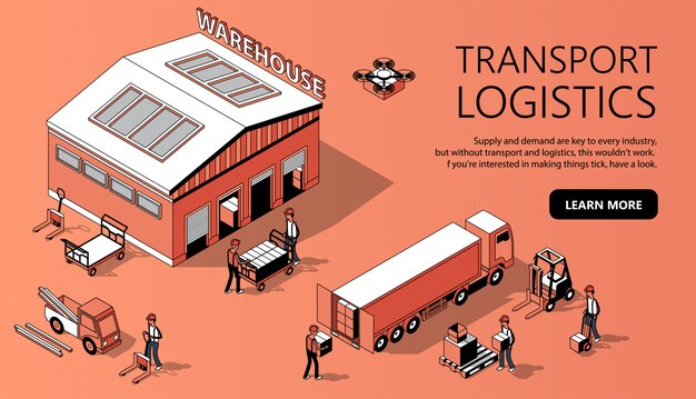 Plantilla de sitio isométrico 3d - logística de transporte