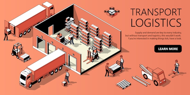 Plantilla de sitio isométrico 3d - logística de transporte