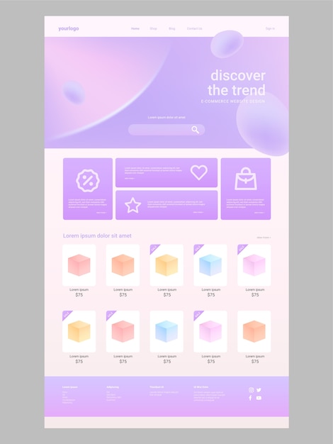Vector gratuito plantilla de sitio web de comercio electrónico degradado