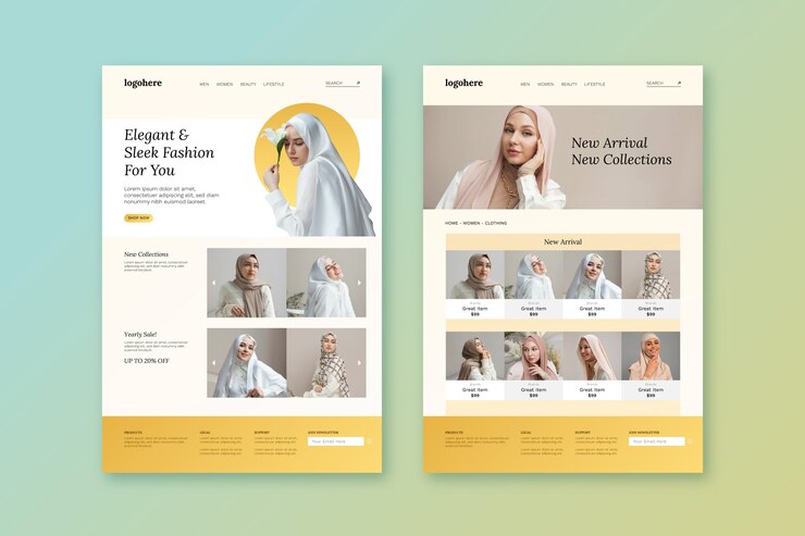 Vector gratuito plantilla de sitio web de comercio electrónico degradado