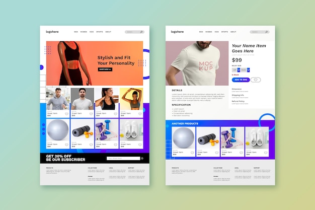 Plantilla de sitio web de comercio electrónico degradado