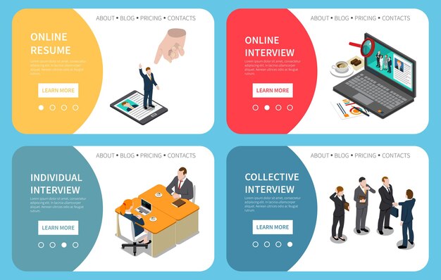 Plantilla de sitio web de gestión de recursos humanos de contratación de reclutamiento con consejos de entrevista de currículum vitae en línea aislados