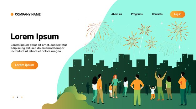 Vector gratuito plantilla de sitio web, página de destino con ilustración del concepto de noche festiva de la ciudad