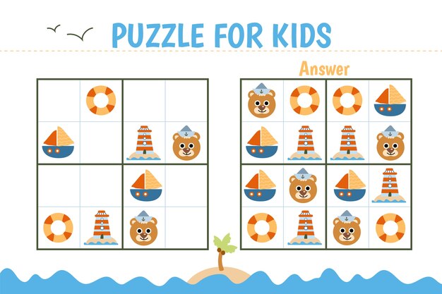 Plantilla de sudoku de diseño plano dibujado a mano