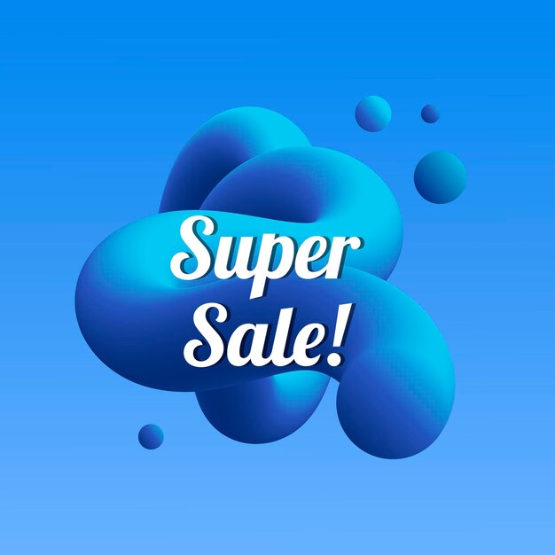 Plantilla de super venta, insignia de compras, diseño abstracto 3D en vector azul