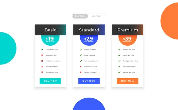 plantilla de tabla de gráficos de precios para la presentación del sitio web