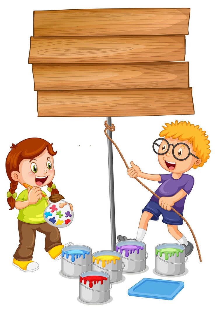 Vector gratuito plantilla de tablero con dos niños pintando