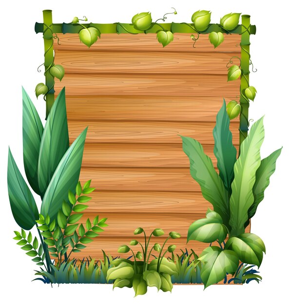 Plantilla de tablero de madera con hojas de la naturaleza.