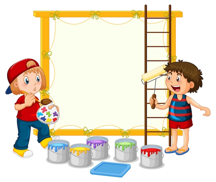 Vector gratuito plantilla de tablero con niños pintando