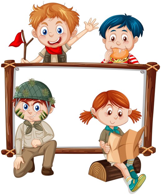 Plantilla de tablero con niños en traje de safari