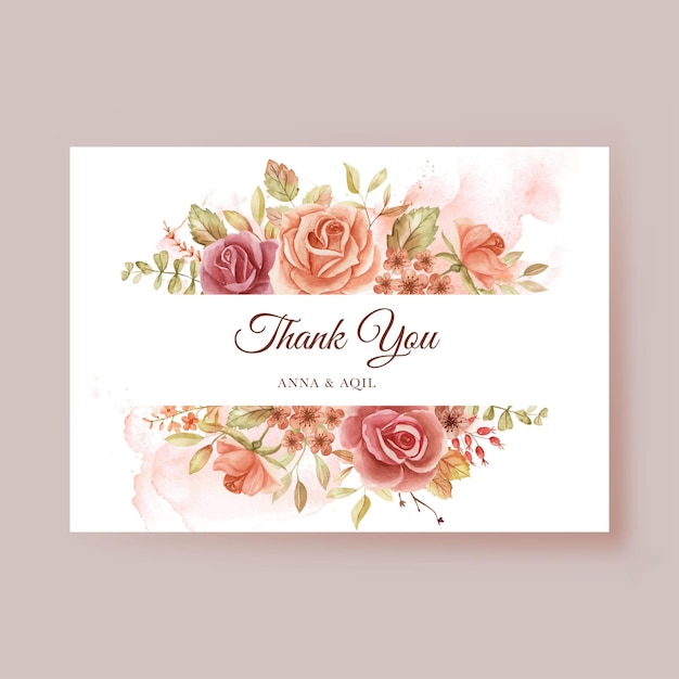 Plantilla de tarjeta de agradecimiento de boda de acuarela de otoño rosa