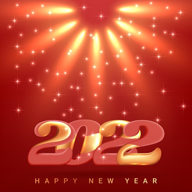 Plantilla de tarjeta de año nuevo 2022 con números dorados 3d