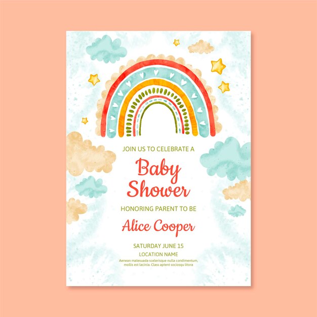 Plantilla de tarjeta de baby shower pintada a mano