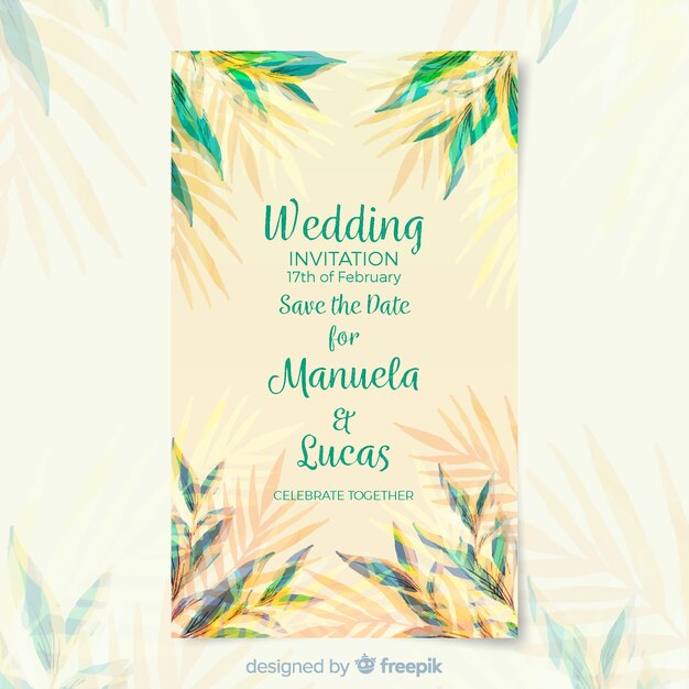 Plantilla de tarjeta de boda en acuarela