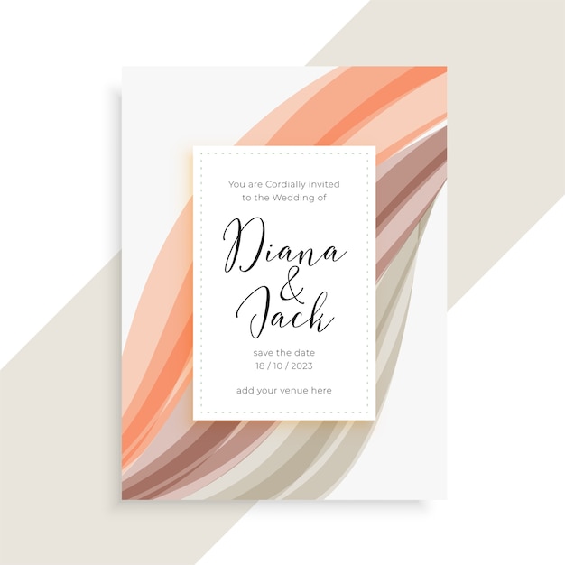 Plantilla de tarjeta de boda con diseño abstracto de forma ondulada