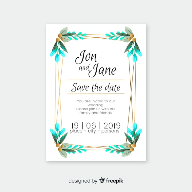 Plantilla de tarjeta de boda en diseño plano