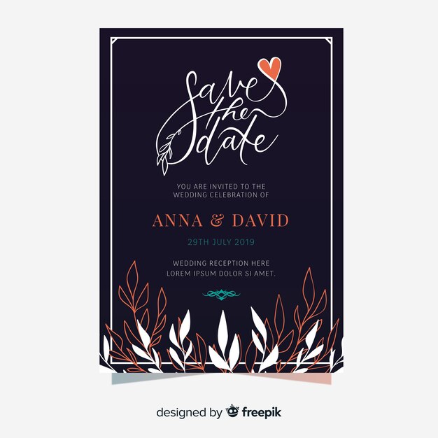 Plantilla de tarjeta de boda en diseño plano