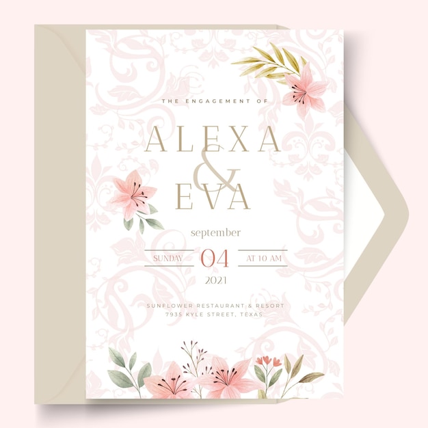 Vector gratuito plantilla de tarjeta de boda de estilo floral