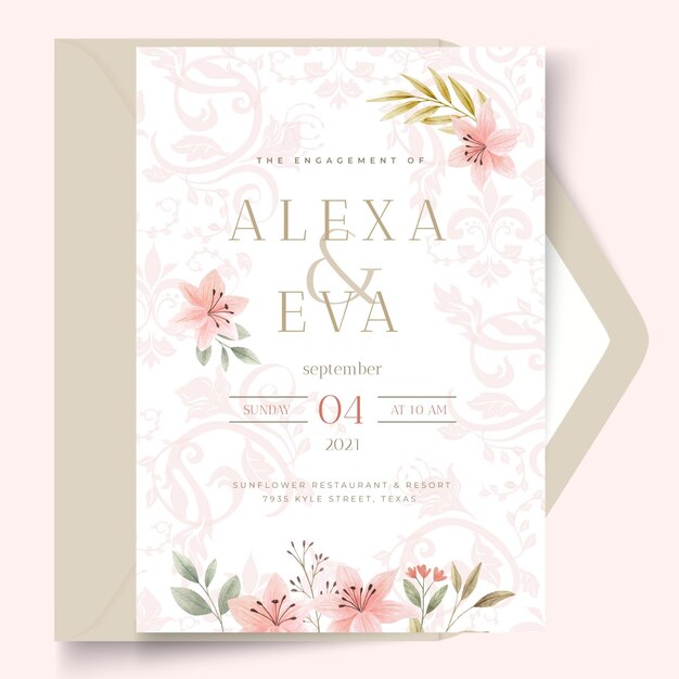 Plantilla de tarjeta de boda de estilo floral