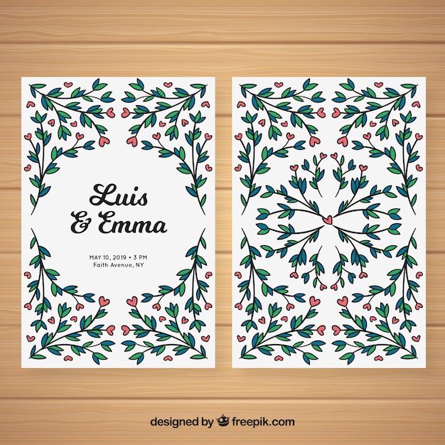 Vector gratuito plantilla de tarjeta de boda floral dibujada a mano