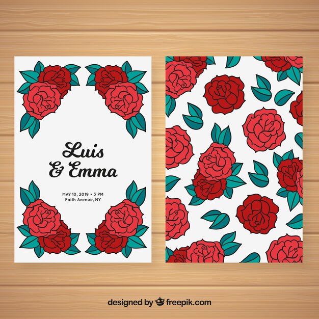 Plantilla de tarjeta de boda floral dibujada a mano