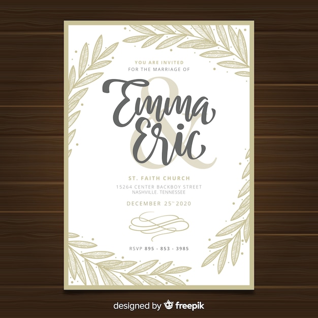 Vector gratuito plantilla de tarjeta de boda floral dibujada a mano