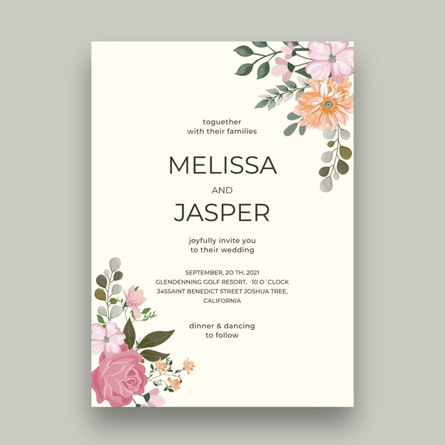 Plantilla de tarjeta de boda floral mínima