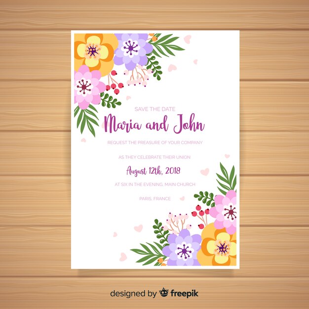 Plantilla de tarjeta de boda floral