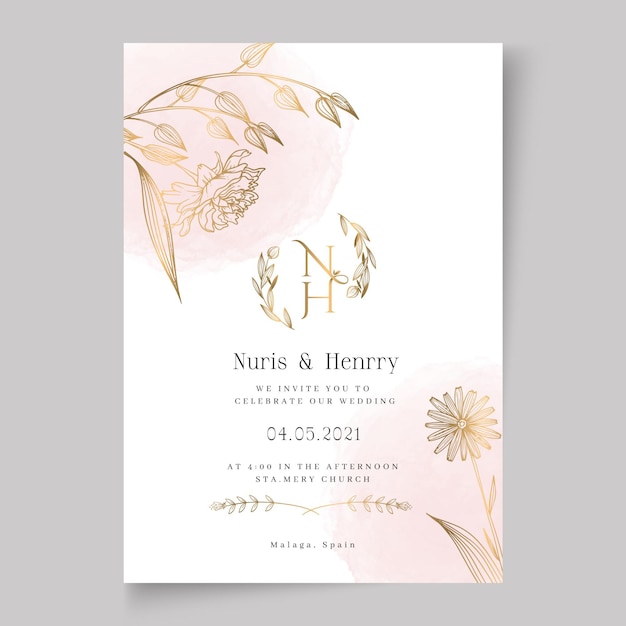 Vector gratuito plantilla de tarjeta de boda floral