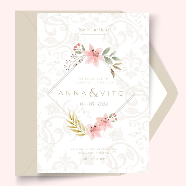 Vector gratuito plantilla de tarjeta de boda floral