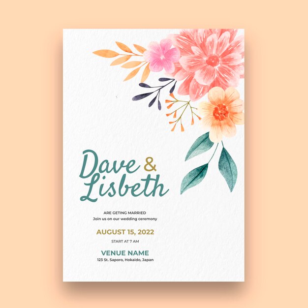 Plantilla de tarjeta de boda floral