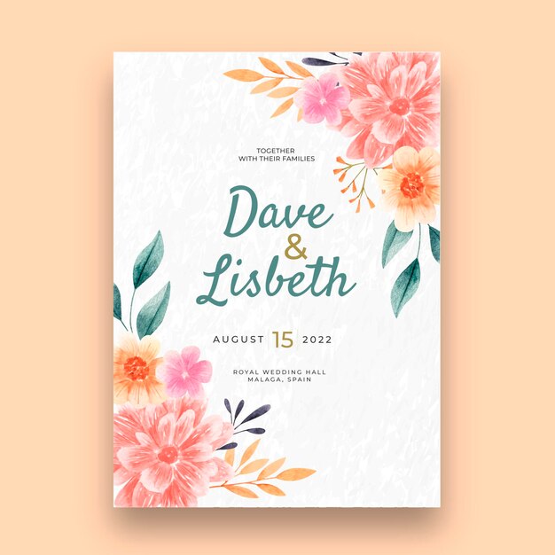 Plantilla de tarjeta de boda floral